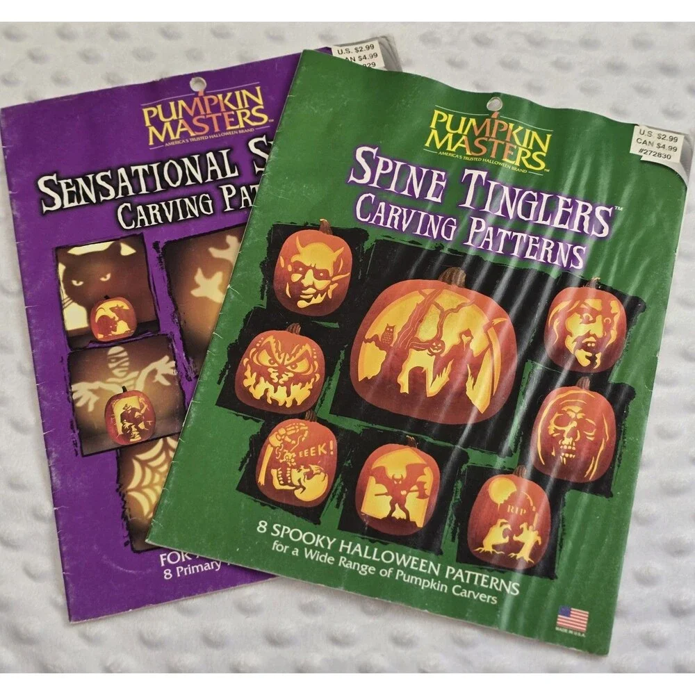 Pumpkin Masters Carving Pattern Book Lot Of 2 Weathered Y2K Vintage 2002 Stencil